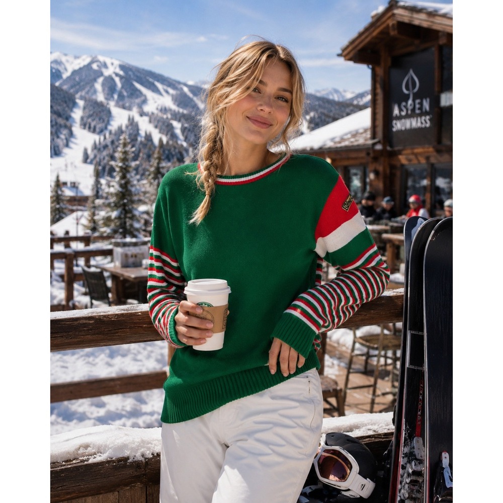 Oleg Cassini Vintage Green Redâ White Striped Crew Neck Long Sleeve Sweater